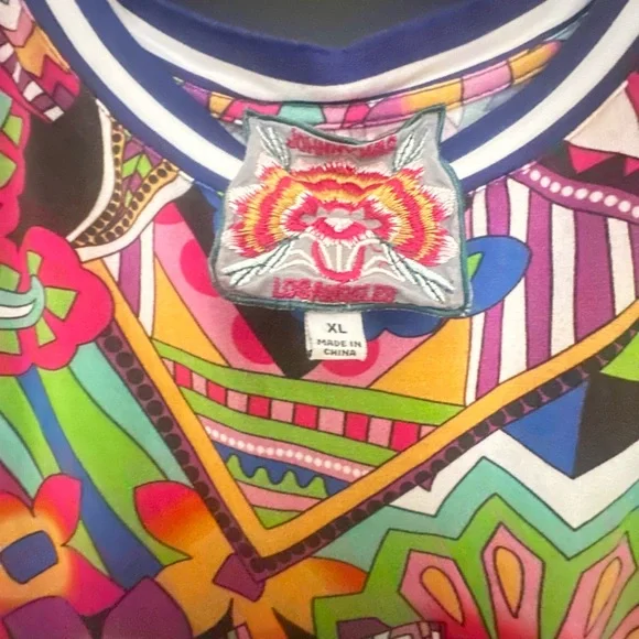 Johnny Was Pink and Blue Graphic Short Sleeve Blouse - Picture 2 of 4